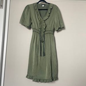 Venus Made in Italy Silk Blend Ruffled Short Sleeve Dress - Green 10